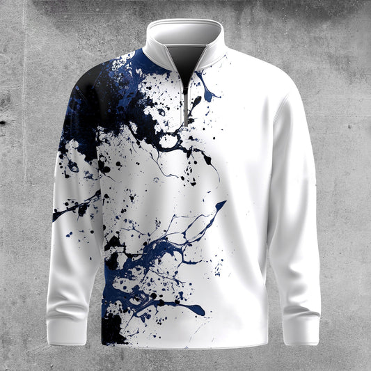 Blue Spilled Paint Color Men Quarter-zip Pullover
