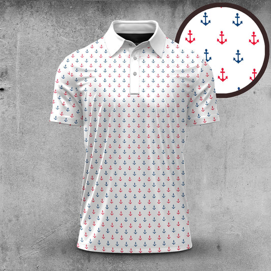 Red Blue Anchor Ryder Cup Men Polo Shirt