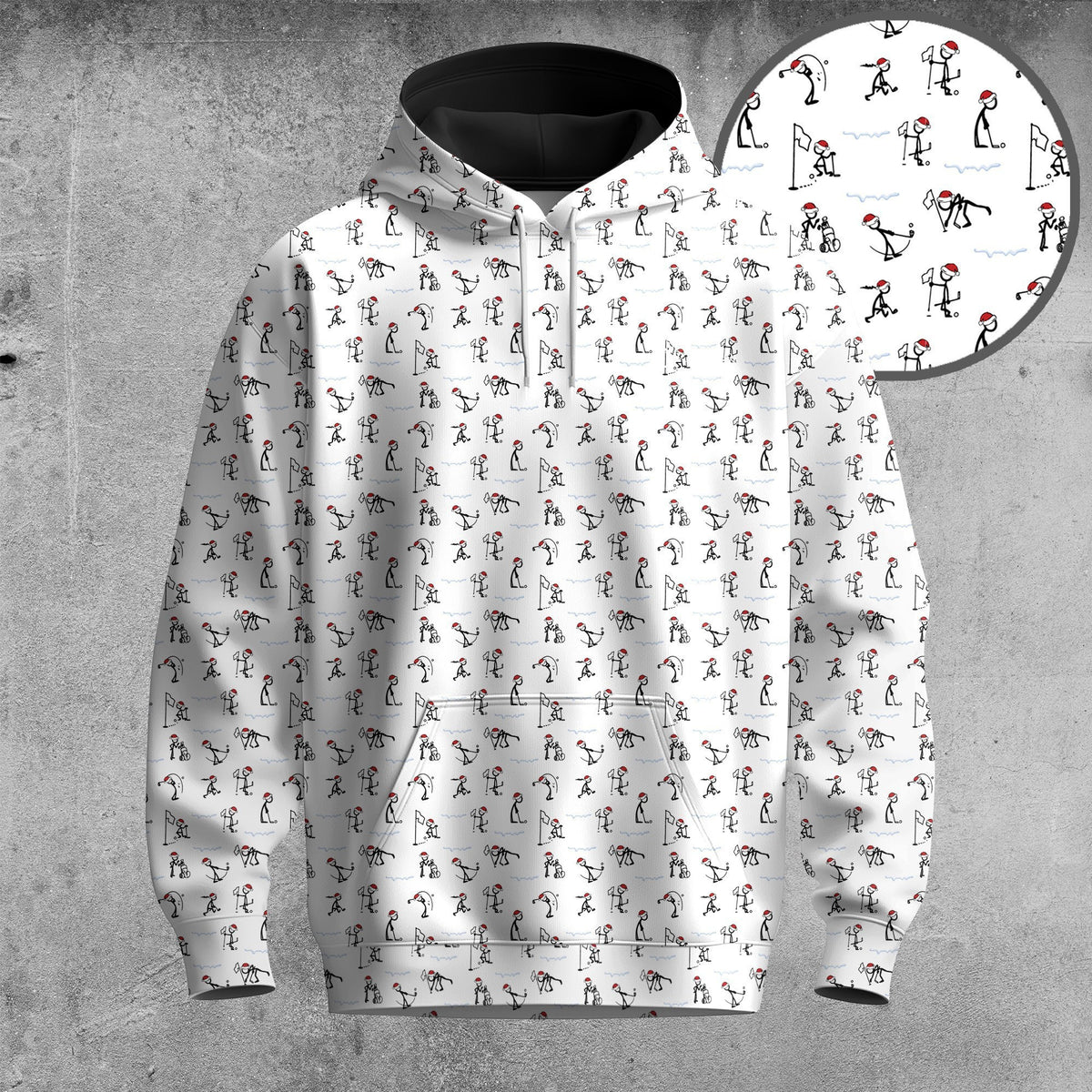 Christmas Stick Figures Play Golf Pattern Men Hoodie