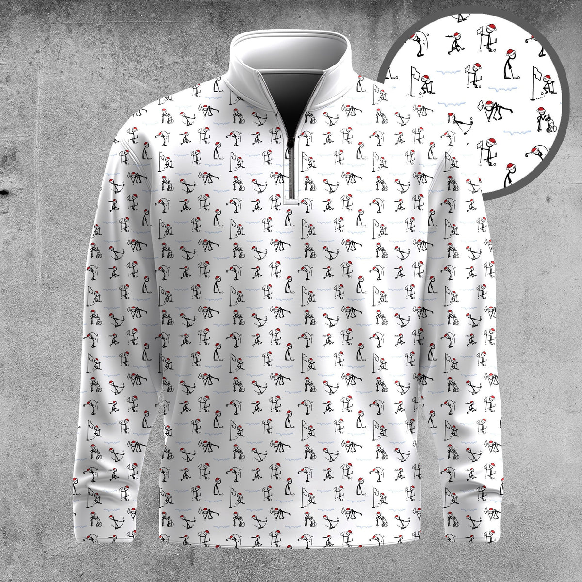 Christmas Stick Figures Play Golf Pattern Men Quarter-zip Pullover