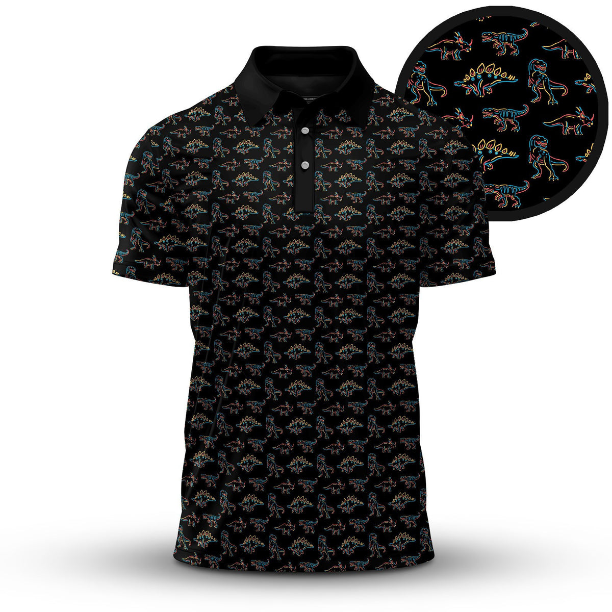 Dinosaur Black Men Polo Shirt