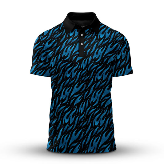 Black Blue Fire Pattern  Men Polo Shirt
