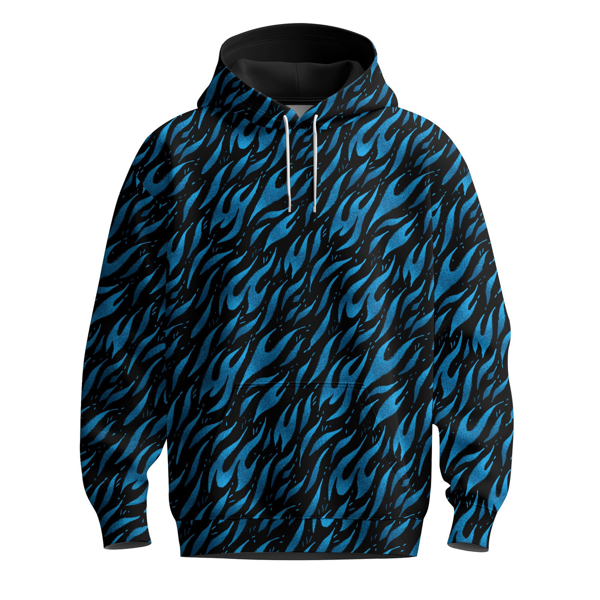 Black Blue Fire Pattern  Men Hoodie