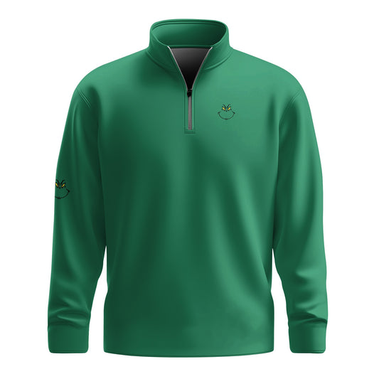 Green Funny Christmas Men Quarter-zip Pullover