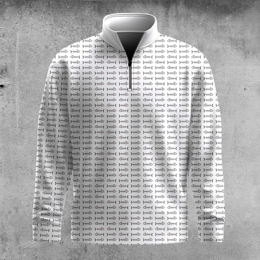 Fish Bone Pattern Men Quarter-zip Pullover