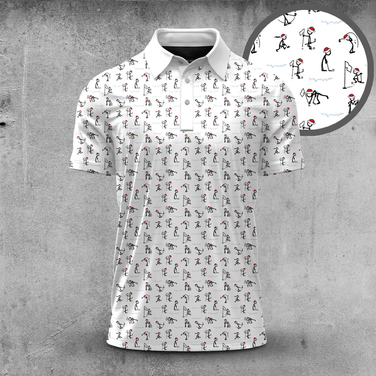 Christmas Stick Figures Play Golf Pattern Men Polo Shirt