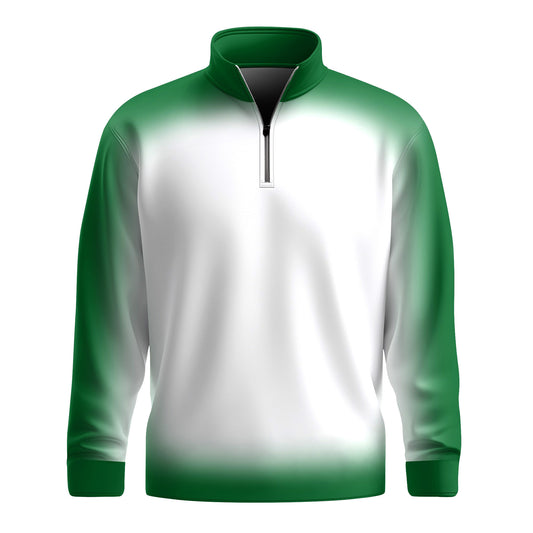 Gradient Green And White  Men Quarter-zip Pullover