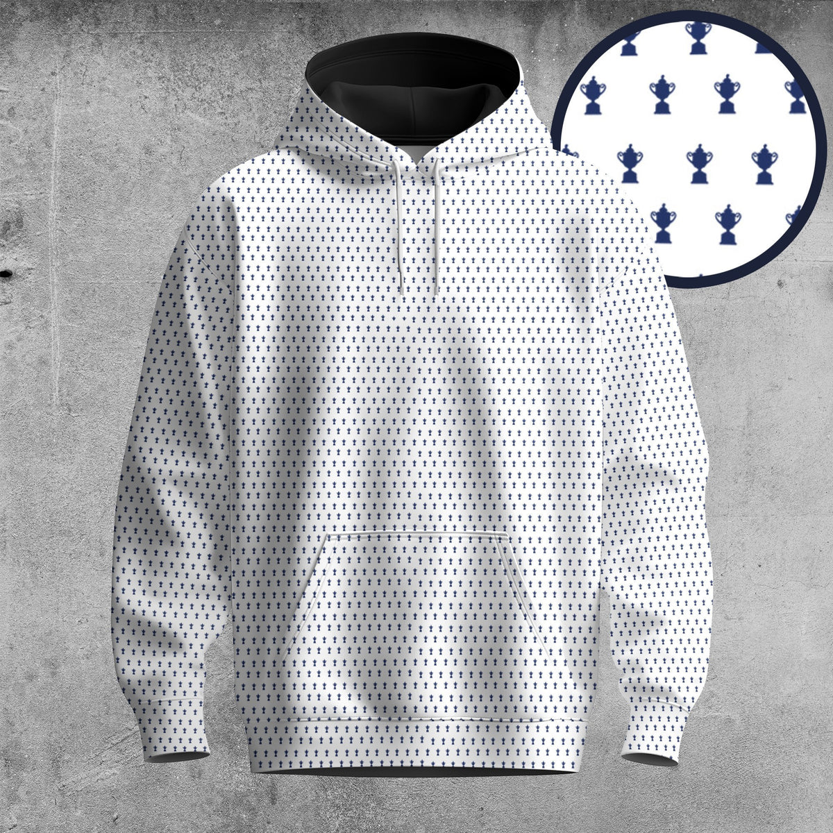 2026  Trophy Pattern White And Blue Men Hoodie