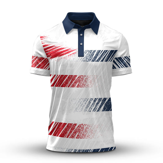 2026  Red Blue Horizontal Lines Men Polo Shirt