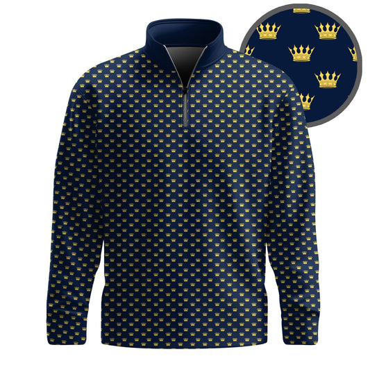 Blue Yellow King Crown  Men Quarter-zip Pullover