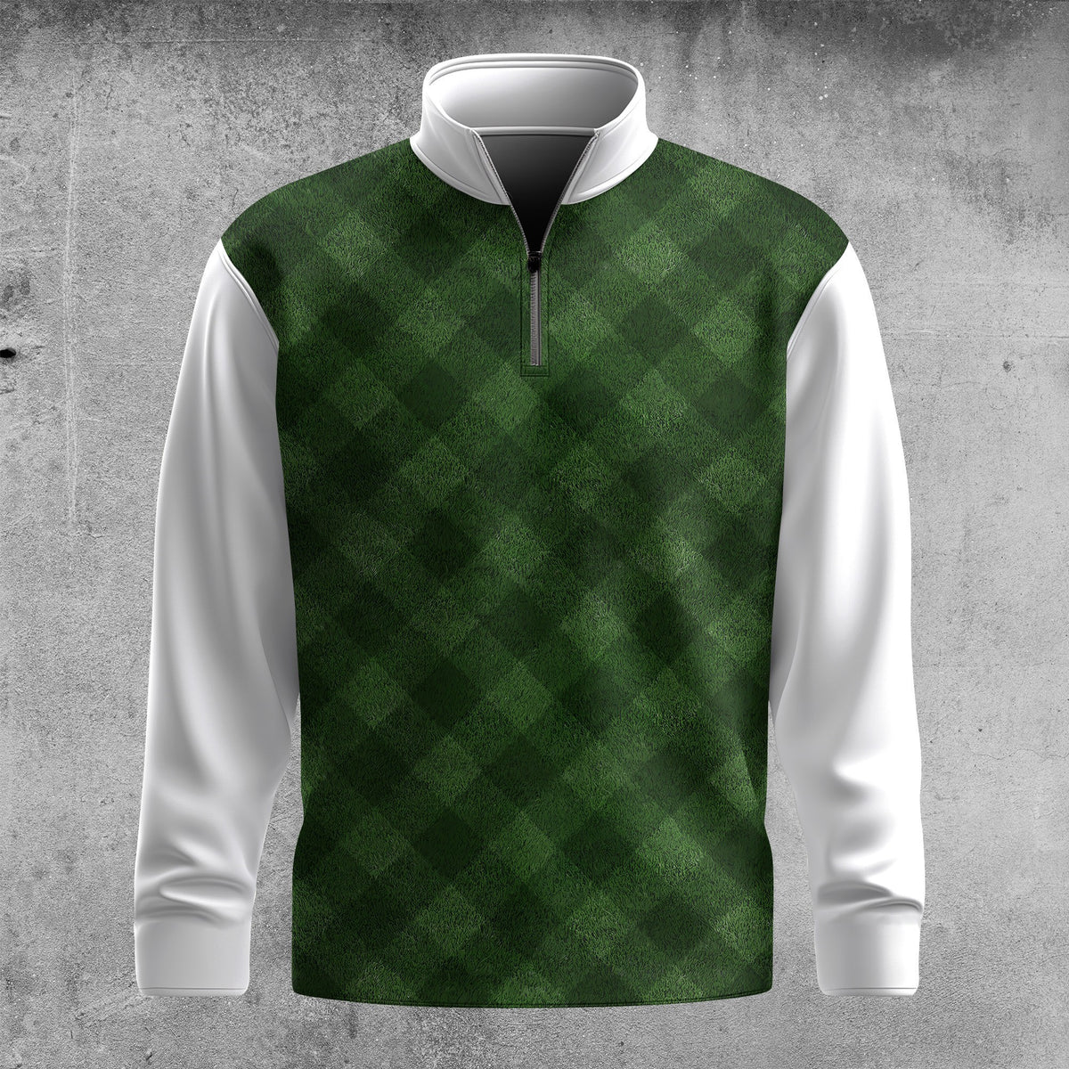 Green Checkered Pattern  Men Quarter-zip Pullover