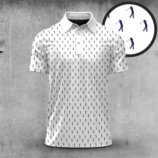White Blue Golf Players 2026  Men Polo Shirt