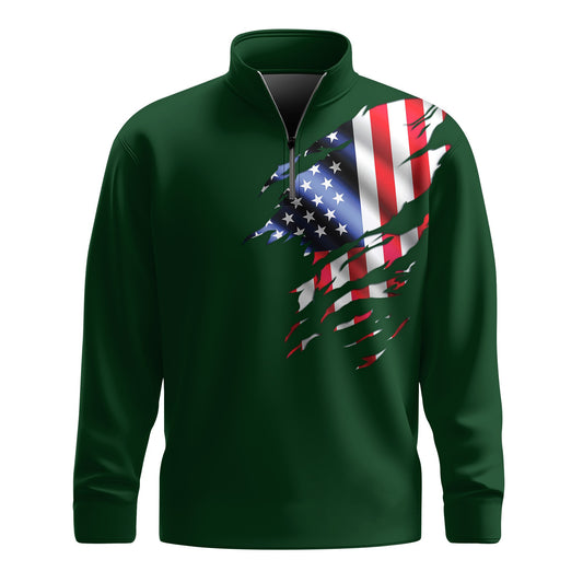 USA Flag Brand Green  Men Quarter-zip Pullover
