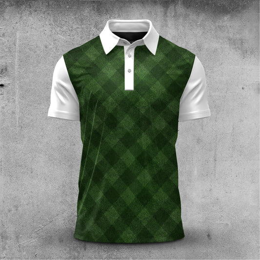 Green Checkered Pattern  Men Polo Shirt