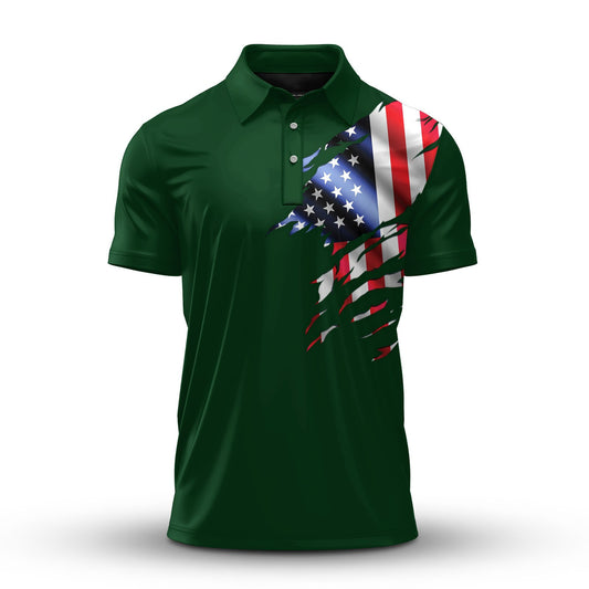 USA Flag Brand Green  Men Polo Shirt