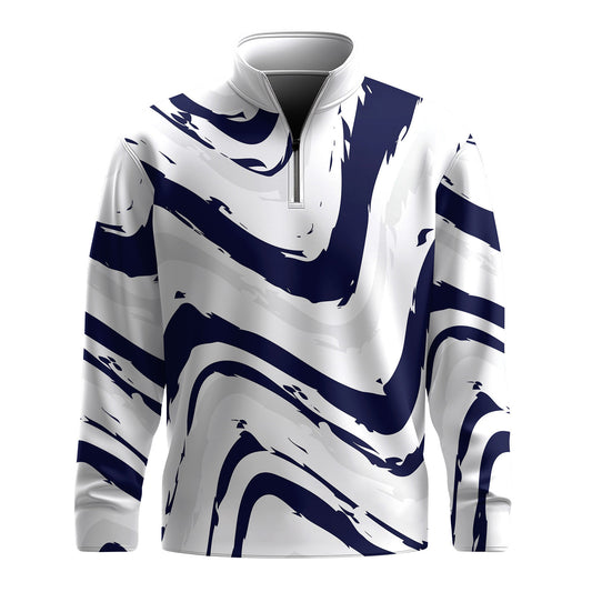 Blue White Waves Men Quarter-zip Pullover