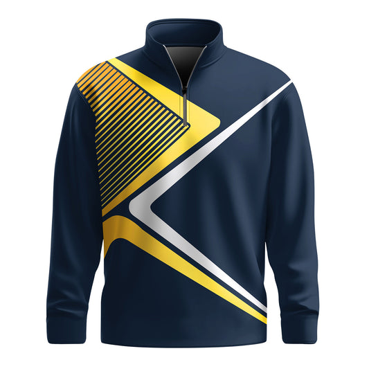 Blue Yellow Sporty Design Men Quarter-zip Pullover