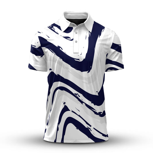 Blue White Waves Men Polo Shirt