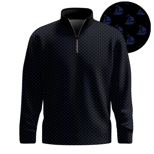 2026  White Blue Ship Men Quarter-zip Pullover