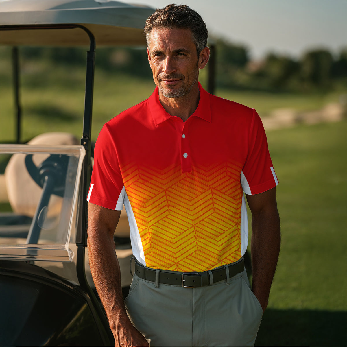 Ombre Orange And White Men Polo Shirt