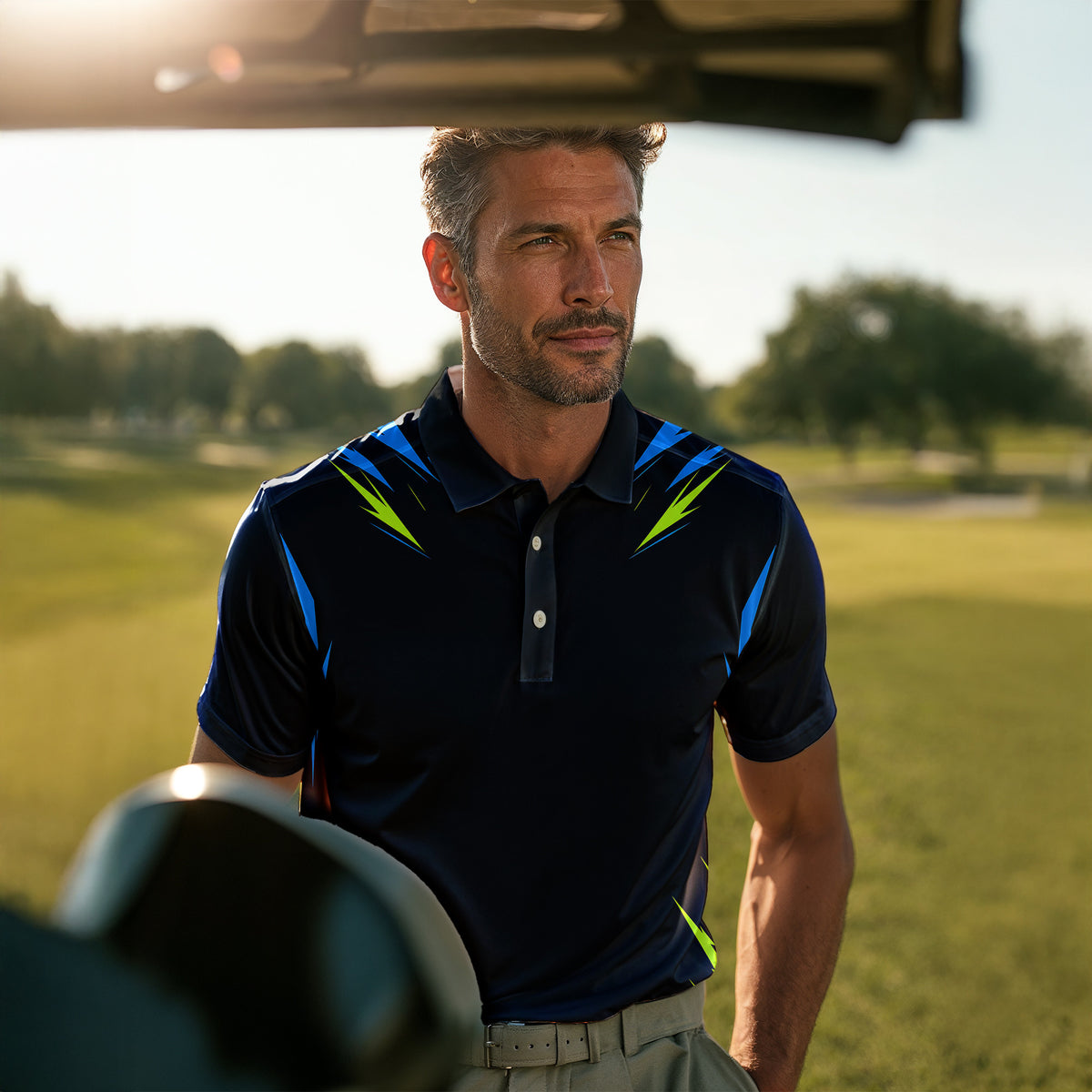 Black  Neon Pattern Men Polo Shirt