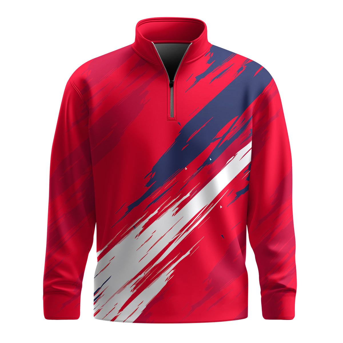 Red Sporty Pattern Blue White  Men Quarter-zip Pullover