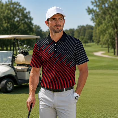 Circular Pattern Black Red 2027 Men Polo Shirt