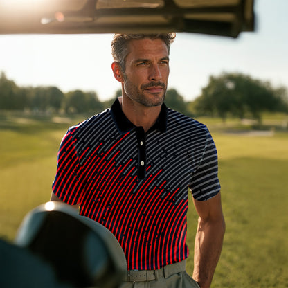 Circular Pattern Black Red 2027 Men Polo Shirt