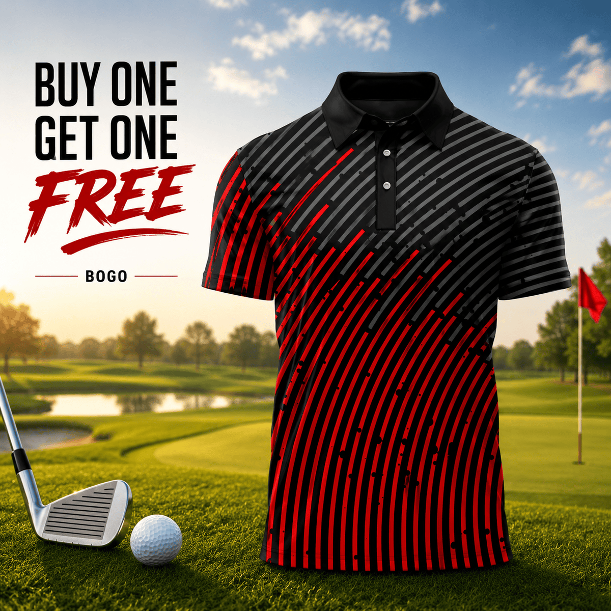 Circular Pattern Black Red 2027 Men Polo Shirt