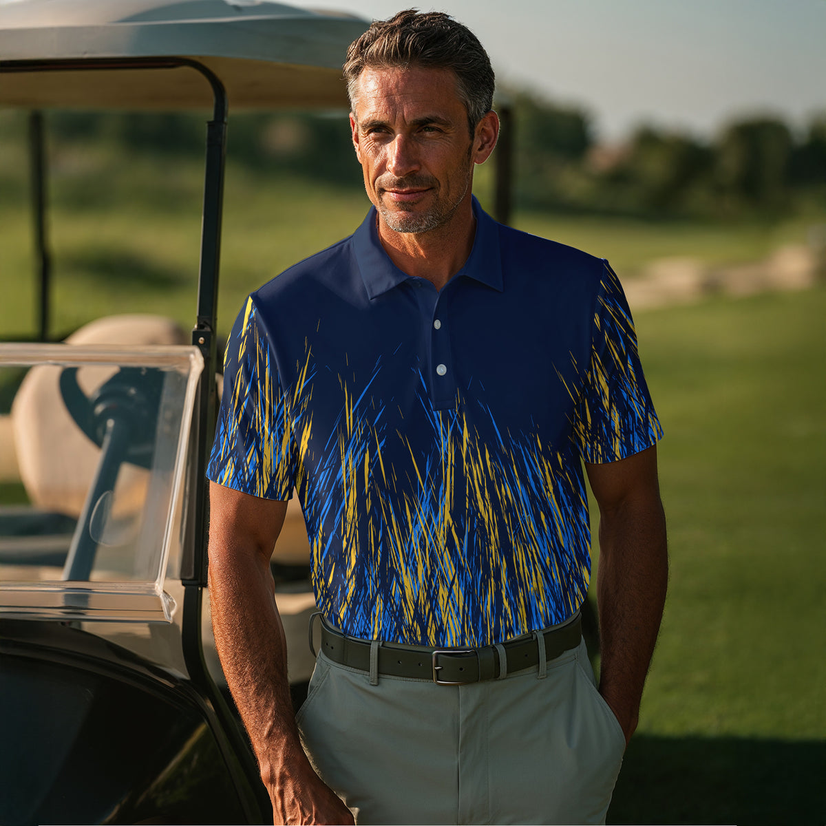 Blue Yellow Color Stains Men Polo Shirt