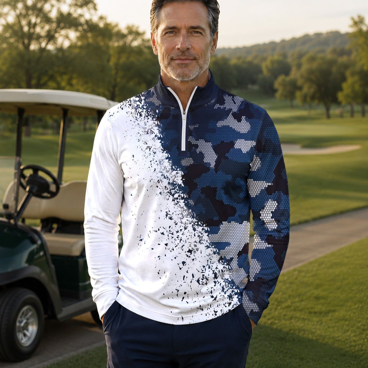 Blue Camo And White 2027 Men Quarter-zip Pullover