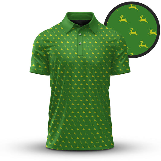 John Deere Pattern Green Sport Men Polo Shirt