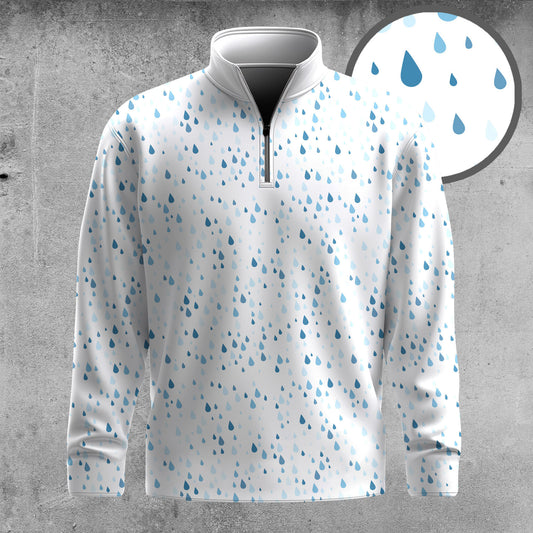 White Blue Rain Pattern 2026  Men Quarter-zip Pullover