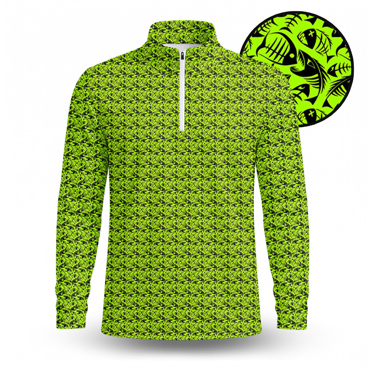 Fish Bone Pattern Neon Men Quarter-zip Pullover
