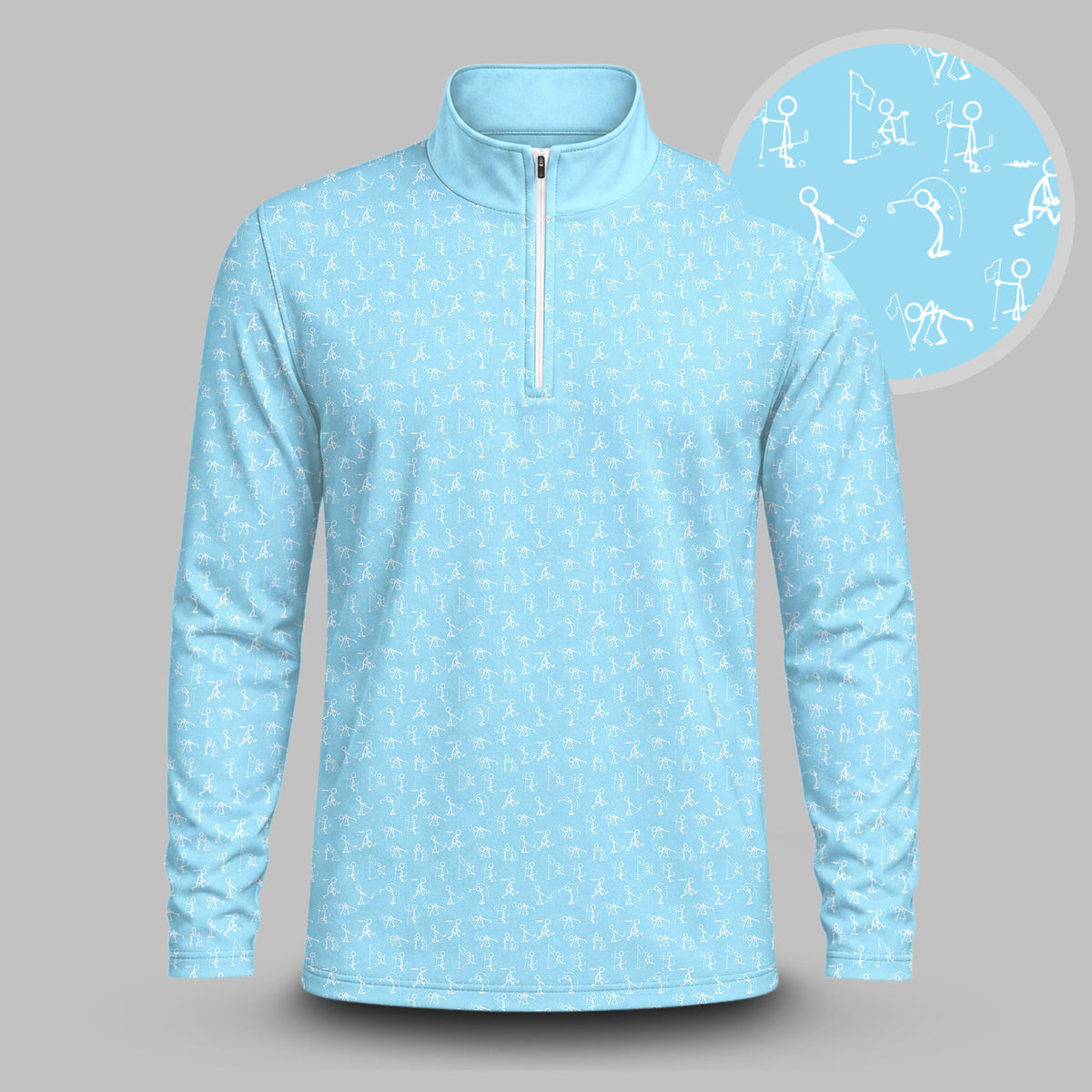 Stick Figures Cyan White Men Quarter-zip Pullover