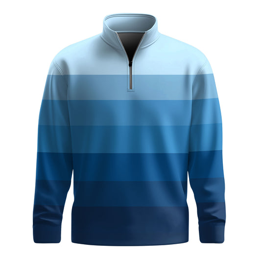 2026  Gradient Blue Horizontal Lines Men Quarter-zip Pullover