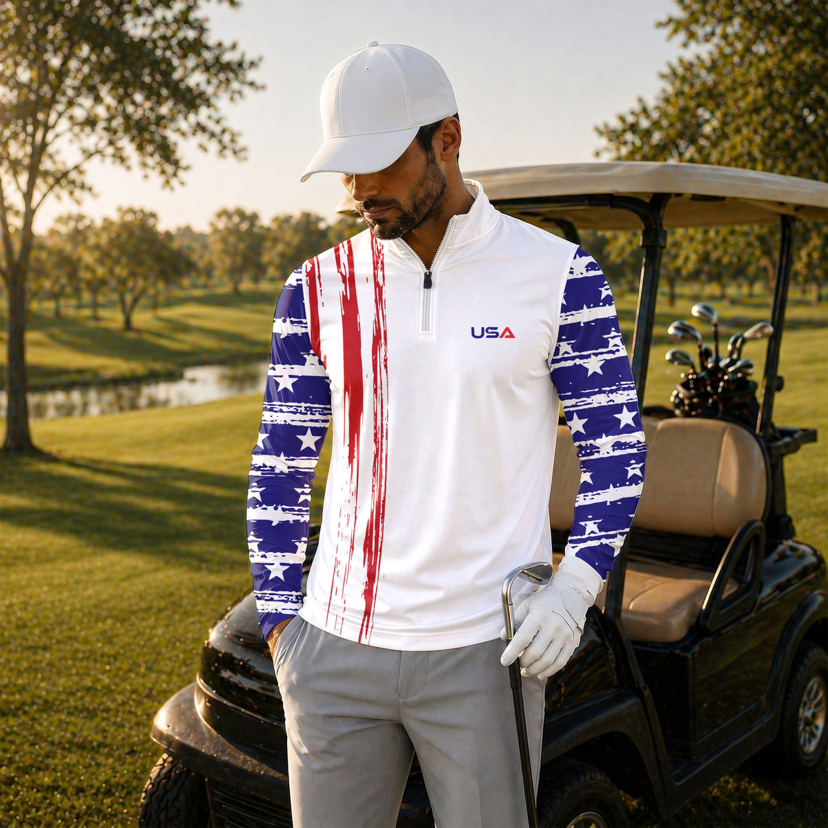 US Flag USA Team Men Quarter-zip Pullover V2
