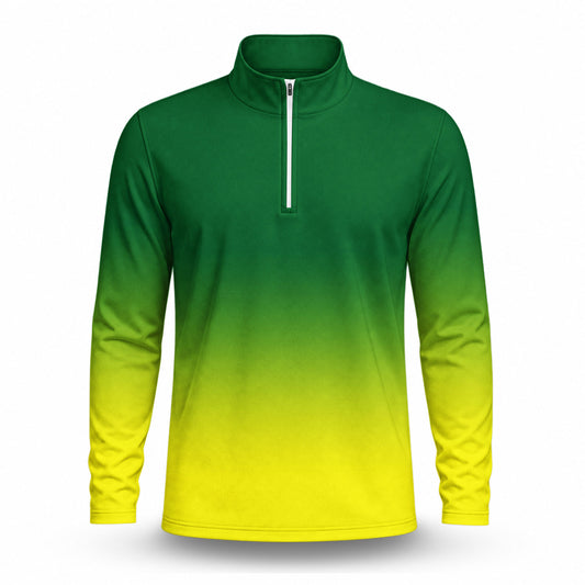 Gradient Green Yellow Men Quarter-zip Pullover MK New