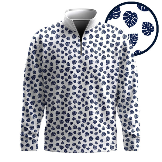 Blue White Pothos  Men Quarter-zip Pullover