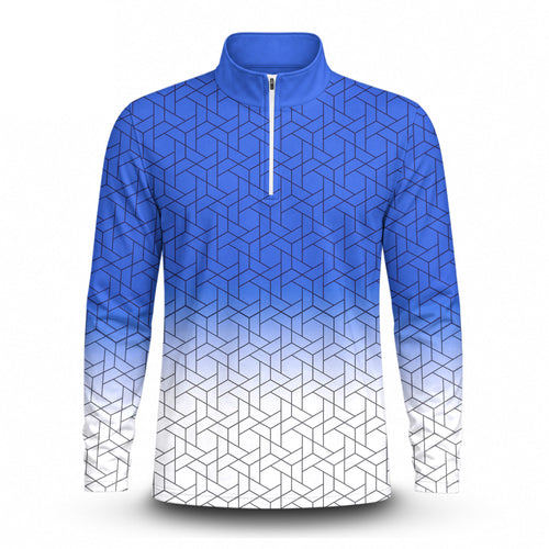 Blue White Cube  Men Quarter-zip Pullover