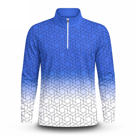 Blue White Cube  Men Quarter-zip Pullover