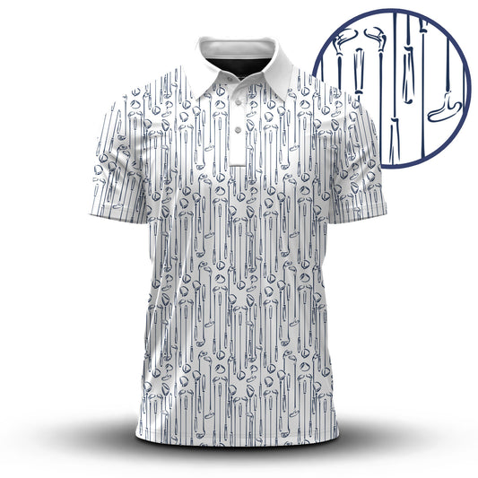 Blue Golf Clubs Pattern 2026  Men Polo Shirt