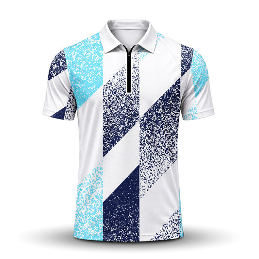 Cyan Dark Blue 2026  Men Zip Polo Shirt