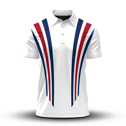 2026 Red Blue Lines White Men Polo Shirt