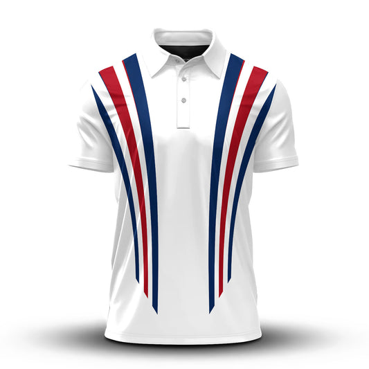 2026 Red Blue Lines White Men Polo Shirt