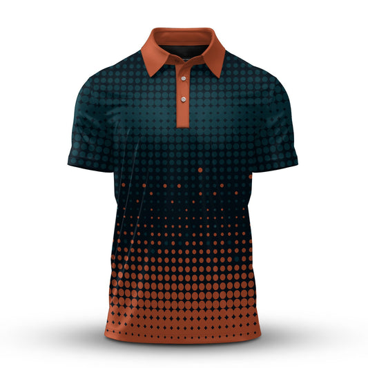 Dark Green Orange Sporty  Men Polo Shirt