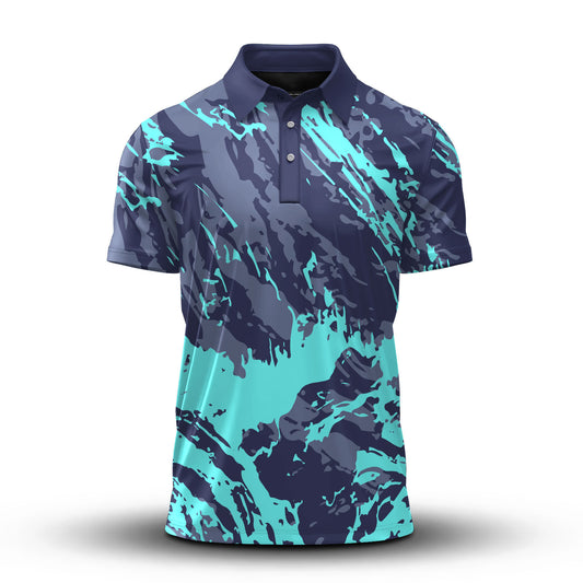 Cyan Grey Sporty Pattern Men Polo Shirt