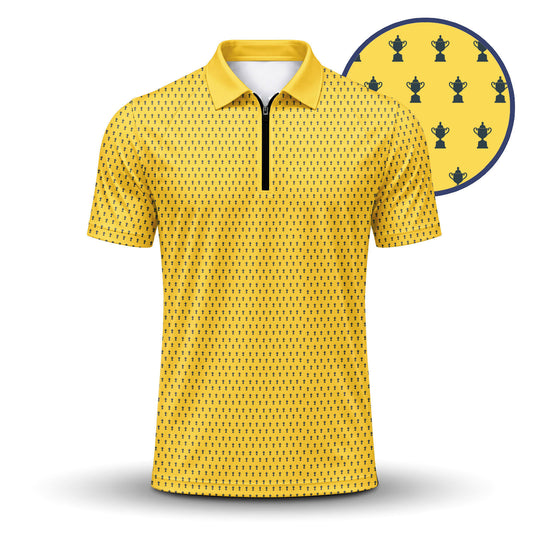 Yellow And Blue 2027  Trophy Pattern Men Zip Polo Shirt