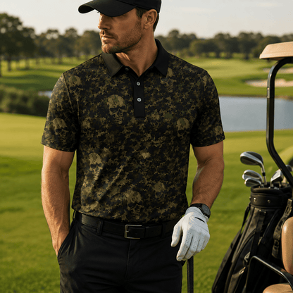 Camo Skull Seamles Pattern Men Golf Polo Shirt