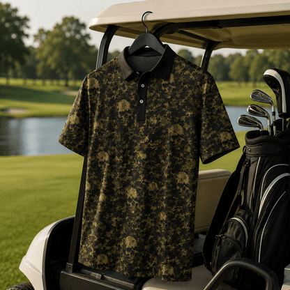 Camo Skull Seamles Pattern Men Golf Polo Shirt